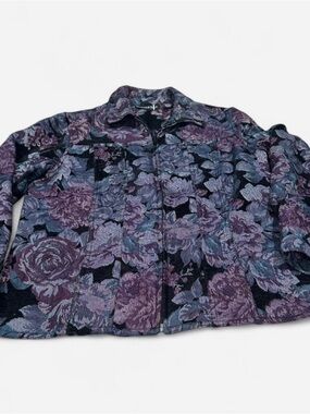 Floral Jacquard Blazer Jacket in Purple and Blue